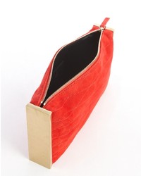 Lanvin Red Quilted Suede Goldtone Side Bar Private Clutch