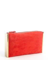 Lanvin Red Quilted Suede Goldtone Side Bar Private Clutch