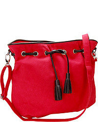 Flying Daisies Cherry Red Faux Suede Crossbody Handbag