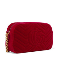 Gucci Gg Marmont Small Quilted Velvet Shoulder Bag