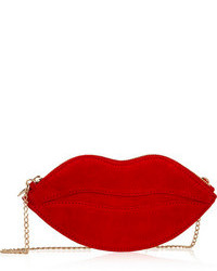 Charlotte Olympia Kiss Purse Suede Shoulder Bag