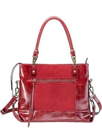 Mofe Eunoia Distressed Leather And Suede Paneled Shoulder Bag With Adjustable Crossbody Capable Strap