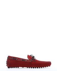 Car Shoe Red Suede Tie Detail Driving Loafers
