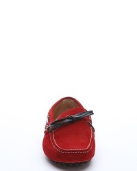 Car Shoe Red Suede Tie Detail Driving Loafers