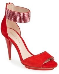 Red Suede Heeled Sandals