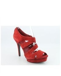 BCBGeneration Kruz Red Peep Toe Suede Platforms Sandals Shoes Uk 5