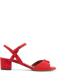 Tabitha Simmons Bonnie Bow Embellished Suede Sandals Red