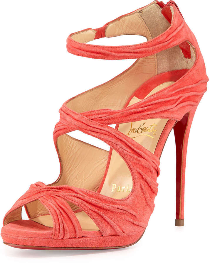 christian louboutin platform sandals Red, pink and tan suede black ...  