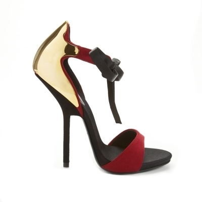 Giuseppe Zanotti Red And Black Sandal With Gold Mirror Heel | Where to ...