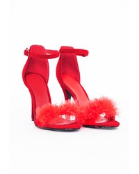 Missguided Carrie Feather Heeled Sandals Red