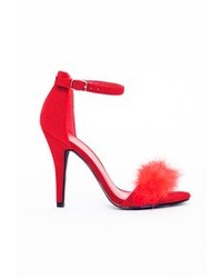 Missguided Carrie Feather Heeled Sandals Red