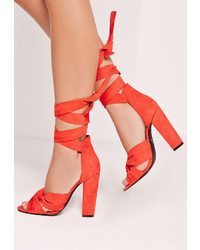 Missguided Twist Strap Block Heeled Sandals Red