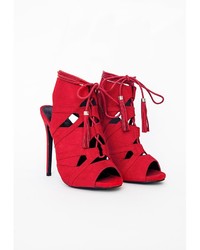 Missguided Valentina Lace Up Tassel Heeled Sandals Red