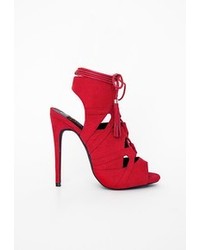 Missguided Valentina Lace Up Tassel Heeled Sandals Red