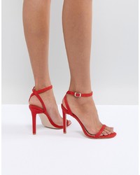 Public Desire Notion Red Barely There Heeled Sandals Suede