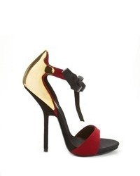 Giuseppe Zanotti Red And Black Sandal With Gold Mirror Heel