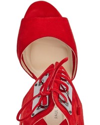 Paul Andrew Red Leather Lace Up Ankle Heels