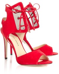 Paul Andrew Red Leather Lace Up Ankle Heels