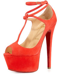 Christian Louboutin Talitha Suede Red Sole Platform Pump Poppy