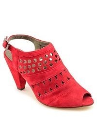 VANELi Peplus Red Peep Toe Suede Dress Sandals Shoes