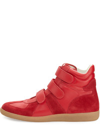Maison Margiela Triple Strap Leather Suede High Top Sneakers Red