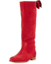 RED Valentino Bow Back Suede Knee Boot Red