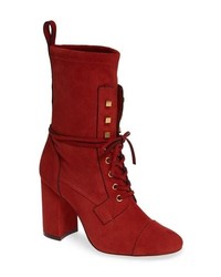 Red Suede Lace-up Ankle Boots