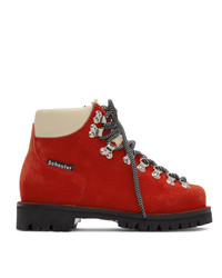 Proenza Schouler Red Lace Up Hiking Boots