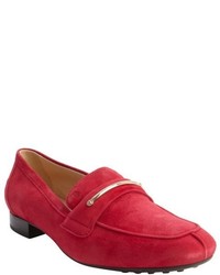 Tod's Cherry Red Suede Penny Strap Loafers
