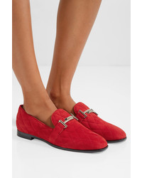 Tod's Quilted Suede Loafers Claret