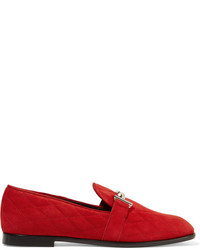 Tod's Quilted Suede Loafers Claret