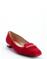 Tod's Red Suede Square Toe Loafers