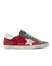Golden Goose Red And Grey Suede Sneakers