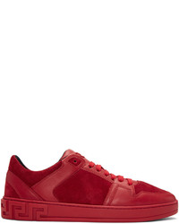 Versace Red Leather And Suede Sneakers