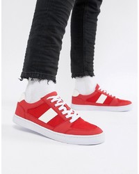 ASOS DESIGN Retro Trainers In Red Faux Suede And Mesh