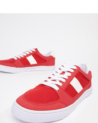 ASOS DESIGN Wide Fit Retro Trainers In Red Faux Suede And Mesh