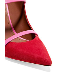 Malone Souliers Maureen Leather Trimmed Suede Mules Red