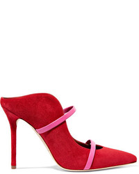 Malone Souliers Maureen Leather Trimmed Suede Mules Red