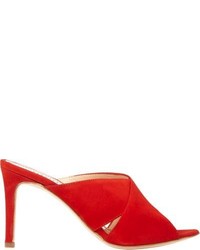 Barneys New York Suede Crisscross Strap Mules Red