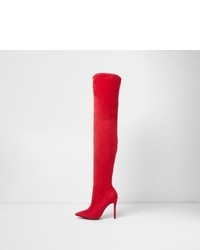 River Island Red Pointed Over The Knee Boots