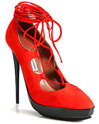 Tabitha Simmons Alessandra Suede Patent Lace Up Pumps