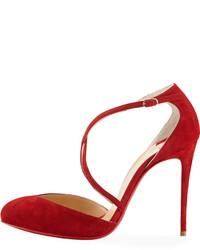 Christian Louboutin Crossbreche Suede Red Sole Pump Red