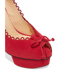 Charlotte Olympia Daphne Scalloped Suede Platform Pumps Red
