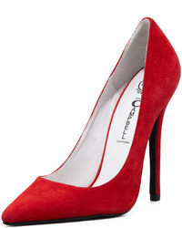 Jeffrey Campbell Darling Suede Point Toe Pump Red