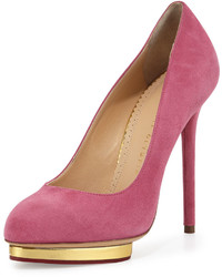 Charlotte Olympia Dotty Suede Platform Pump Cocktail Pink