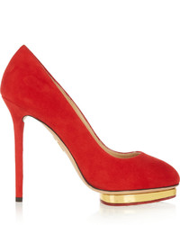 Charlotte Olympia Dotty Suede Pumps Red