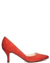 Ganni Janet Suede Red Kitten Mid Heeled Shoes