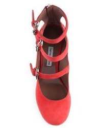 Tabitha Simmons Ginger Triple Strap Suede Mary Jane Pumps