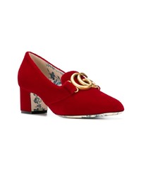 red heeled loafers