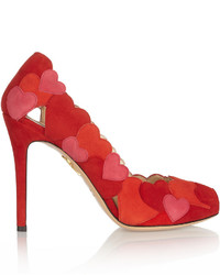 Charlotte Olympia Love Me Heart Appliqud Suede Pumps